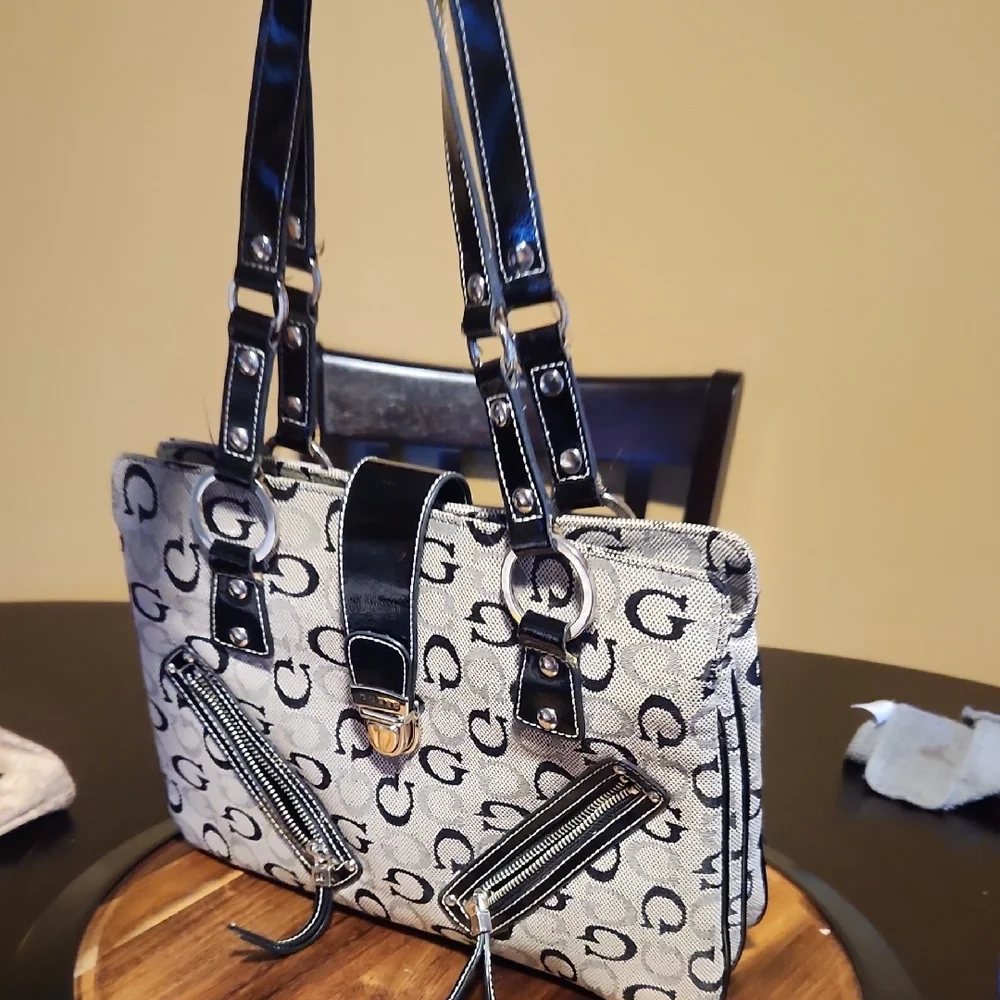 Guess G Print Double Handle Handbag Brown